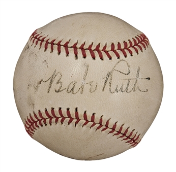 Babe Ruth Single Signed Baseball (PSA/DNA 6- EX/MT )